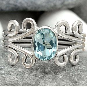 New - Dainty Blue Topaz 925 Sterling Silver Ring - Size 6.5 or 8.25